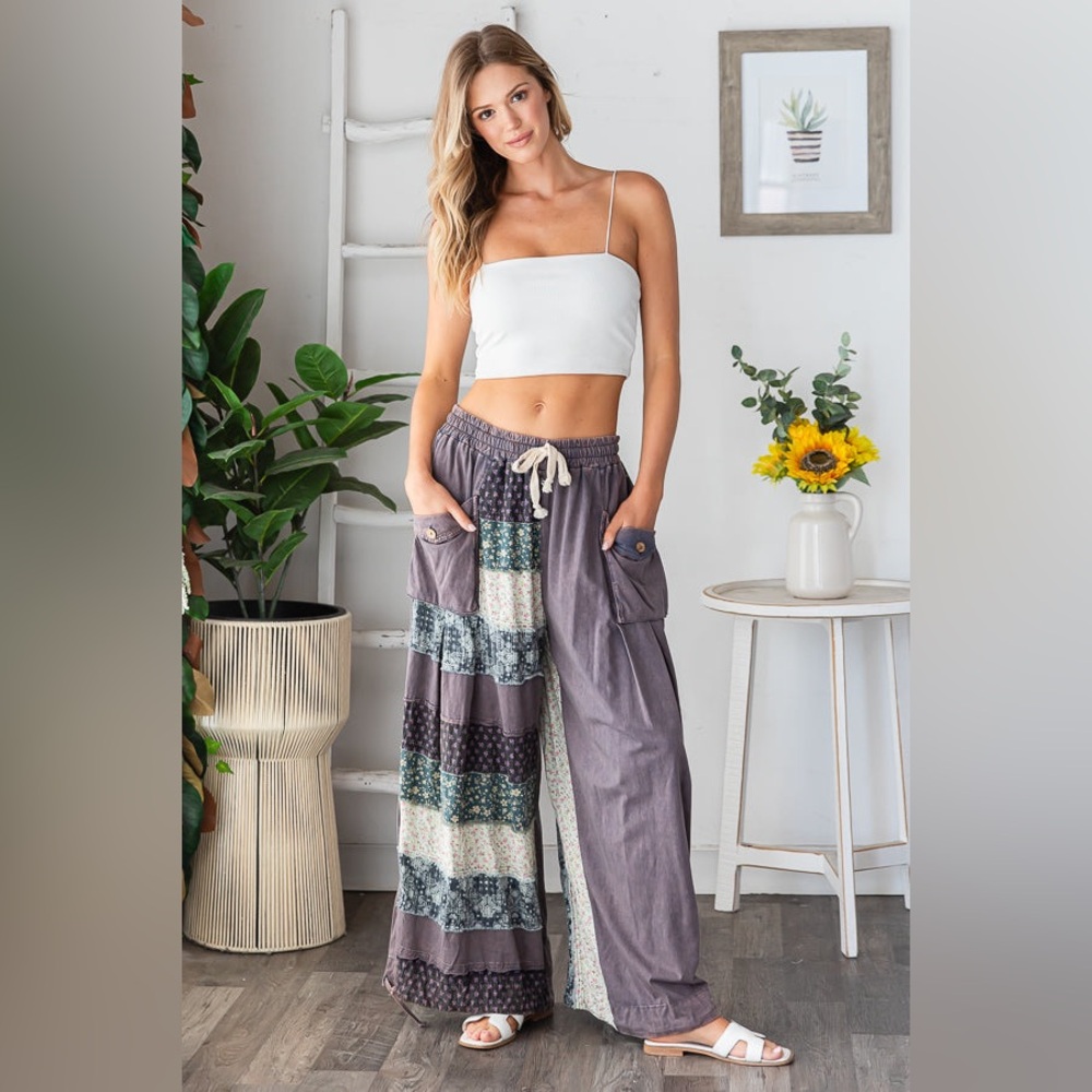 Oli & Hali Patchwork Cargo Jogger Pants in Mineral Wash Navy - Picture 3 of 9